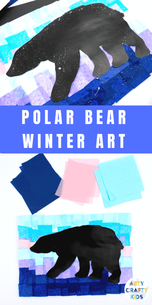 Arty Crafty Kids | Polar Bear Winter Art - Download and print the Polar Bear template and add it to a winter backdrop of tissue paper #winterart #artforkids #templates