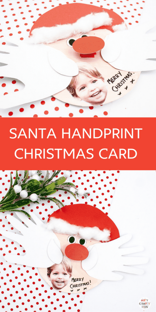 Arty Crafty Kids | Santa Handprint Craft - A printable Santa Christmas Card craft for kids! simply unfold the handprint beard to reveal your Arty Crafty Kid wishing loved ones a Merry Christmas #printable #christmascraft #kidscraft