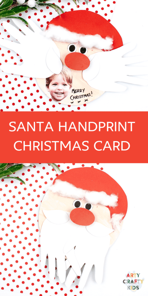 Arty Crafty Kids | Santa Handprint Craft - A printable Santa Christmas Card craft for kids! simply unfold the handprint beard to reveal your Arty Crafty Kid wishing loved ones a Merry Christmas #printable #christmascraft #kidscraft