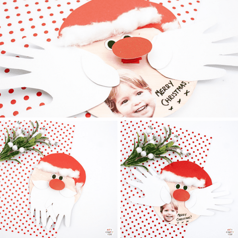 Arty Crafty Kids | Santa Handprint Craft - A printable Santa Christmas Card craft for kids! simply unfold the handprint beard to reveal your Arty Crafty Kid wishing loved ones a Merry Christmas #printable #christmascraft #kidscraft