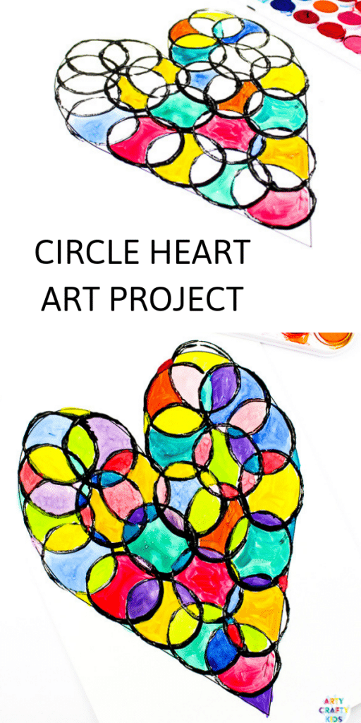 Arty Crafty Kids | A Valentine's themed Circle Heart Art Project for kids. Simply download the printable template to get started! #artycraftykids #valentinesday #kidsart #kidscrafts #templates #printable