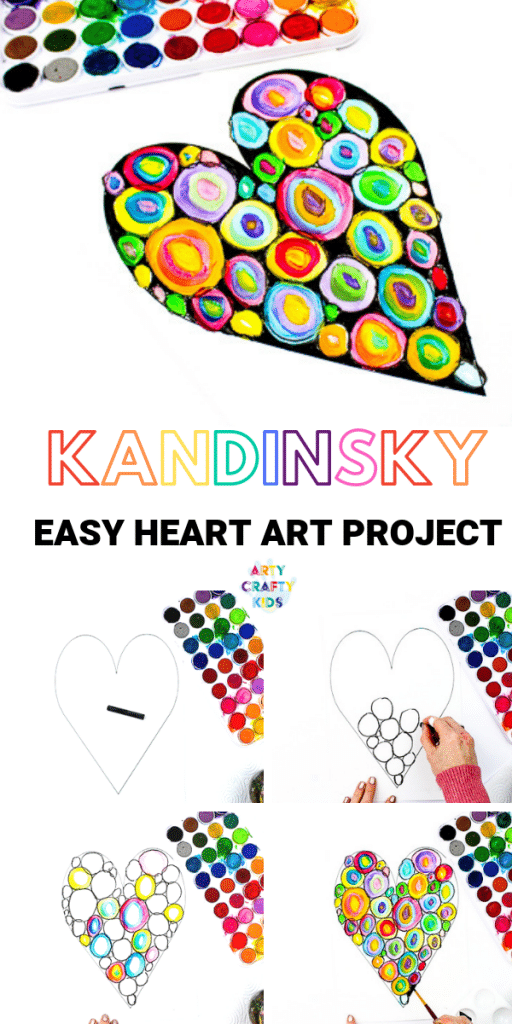 Arty Crafty Kids | Kandinsky Heart Art Project - a simple art idea for kids that explores colour-mixing and encourages children to play with colour combinations. #artycraftykids