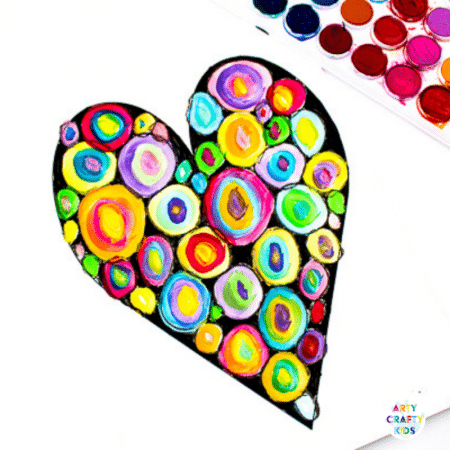 Arty Crafty Kids | Kandinsky Heart Art Project - a simple art idea for kids that explores colour-mixing and encourages children to play with colour combinations. #artycraftykids