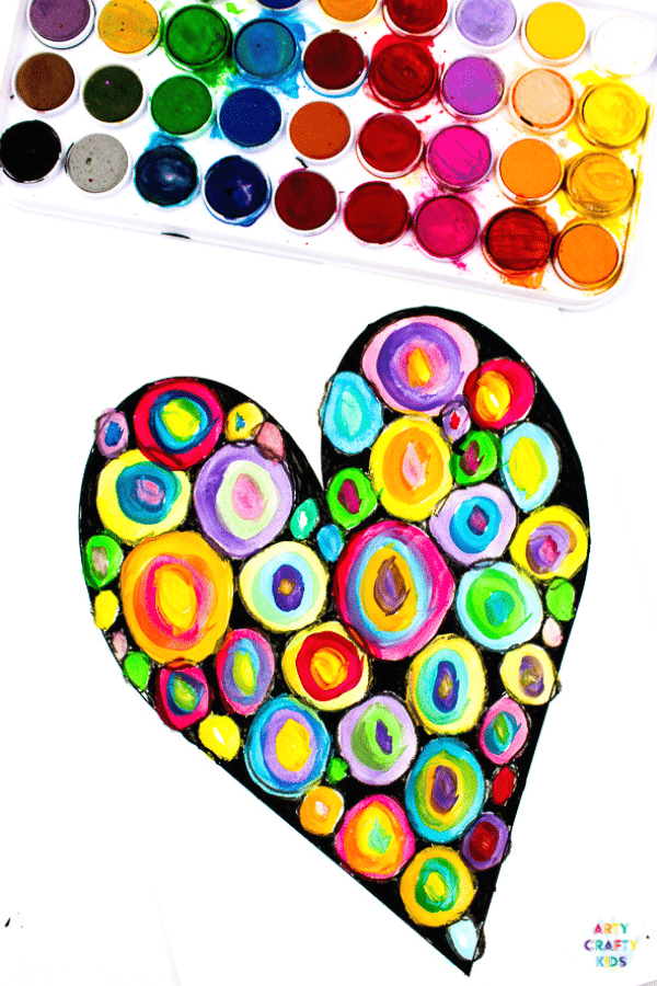 Arty Crafty Kids | Kandinsky Heart Art Project - a simple art idea for kids that explores colour-mixing and encourages children to play with colour combinations. #artycraftykids