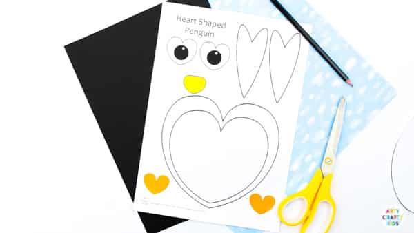 Arty Crafty Kids | Super cute and easy Printable Penguin Heart Craft for kids. A great craft that fits into both valentine's day and winter themed crafts. Simply download and print the template to get started! #kidscraft #templates #printables #easycrafts #papercrafts #teachers