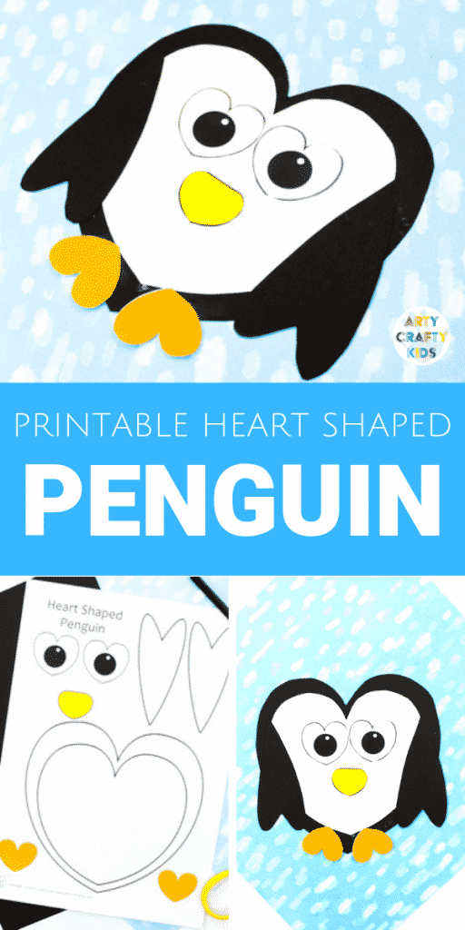 Arty Crafty Kids | Super cute and easy Printable Penguin Heart Craft for kids. A great craft that fits into both valentine's day and winter themed crafts. Simply download and print the template to get started! #kidscraft #templates #printables #easycrafts #papercrafts #teachers