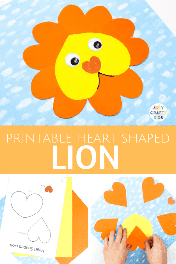 Arty Crafty Kids | Adorable Lion Heart Craft for Kids to create this Valentine's Day. Simply download the printable template to get started! #artycraftykids #kidscrafts #valentinesday #kidscrafts #printable #template