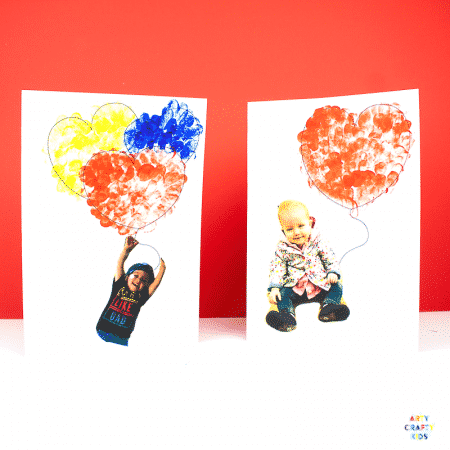 Arty Crafty Kids | Printable Valentines Heart Card - Inspired by Banksy's girl with the Balloon, this cute printable card can be personalised with your Arty Crafty Kids fingerprints and picture to make an adorable card for Valentine's Day, Mother's Day or even Father's Day #kidsart #valentines #printable #template #kids #kidscrafts