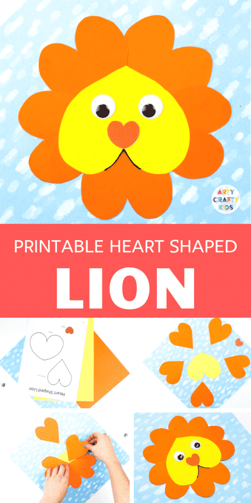 Arty Crafty Kids | Adorable Lion Heart Craft for Kids to create this Valentine's Day. Simply download the printable template to get started! #artycraftykids #kidscrafts #valentinesday #kidscrafts #printable #template