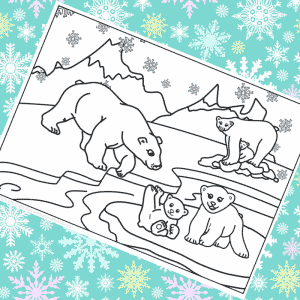 Polar Bear Family Winter Colouring Page for Kids