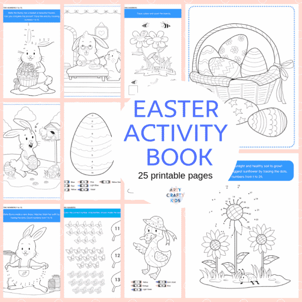 Arty Crafty Kids | The Easter Colouring and Activity Book. This 25 page NO-PREP Easter Activity Booklet will have your Arty Crafty Kids colouring, counting and practising their tracing skills.