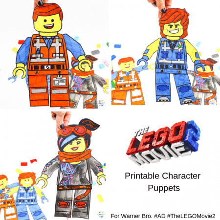 Arty Crafty Kids | Lego Movie Printable Character Puppets - includes FREE Lego Character Puppet templates to print, colour and make! The bundle includes Emmet, Rex Dangervest, Wyldstyle (Lucy) and a design your own Lego character option. A fun and engaging craft to celebrate the release of The Lego Movie 2 #TheLEGOMovie2 #Sponsored #AD