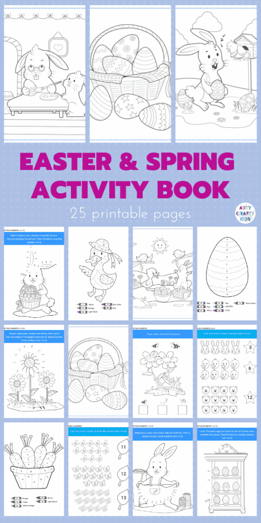 Arty Crafty Kids | The Easter Colouring and Activity Book. This printable 25 page NO-PREP Easter Activity Booklet will have your Arty Crafty Kids colouring, counting and practising their tracing skills.