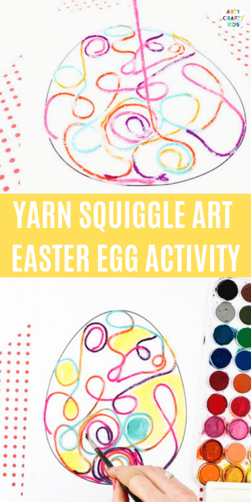 Arty Crafty Kids | Yarn Squiggle Art Easter Egg Activity for kids, with an Easter Egg Template to download and print. #artycraftykids #eastercrafts