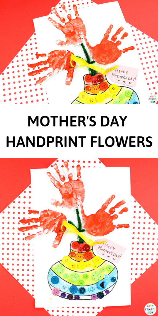 Mother's Day Handprint Flower Craft for kids to make. Simply download the printable template to get started. @artycraftykids