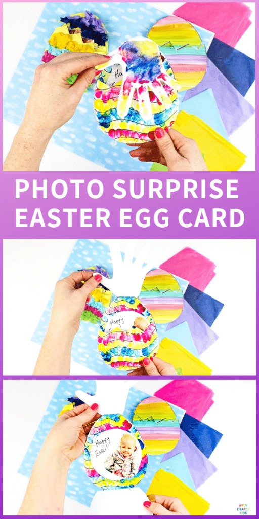 Arty Crafty Kids | Make a special Photo Surprise Easter Egg Card this Easter with the kids! Open the Easter Egg flaps to reveal a child's image, adding a personal touch to this kid-made card idea.