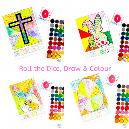 Arty Crafty Kids | Roll the Dice, Draw & Colour Kids Easter Activity - A fun, engaging and creative art idea for kids, with a choice of 5 Printable Easter Templates.