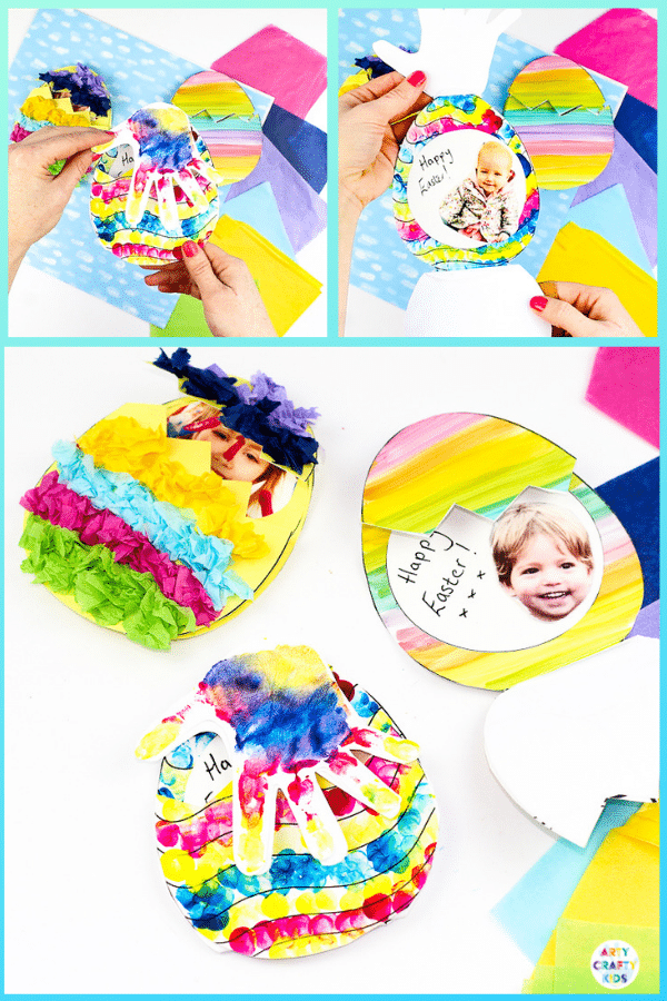 Arty Crafty Kids | A simple and cute Easter Egg card for kids to make. This Photo Surprise Easter Egg comes with printable Easter Egg templates can be adapted to suit toddlers, preschoolers, EYFS and beyond.