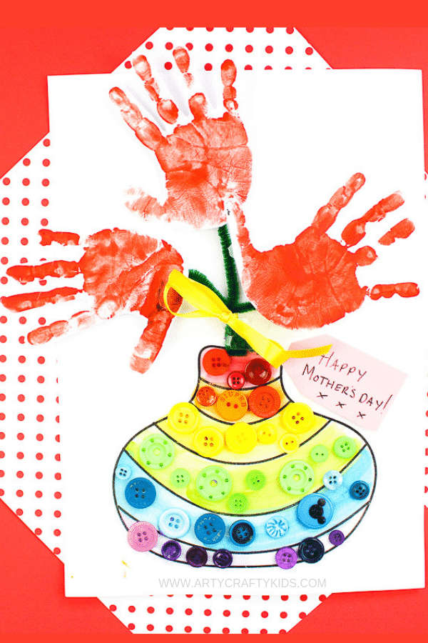 Mother's Day Handprint Flower Craft for kids to make. Simply download the printable template to get started. @artycraftykids