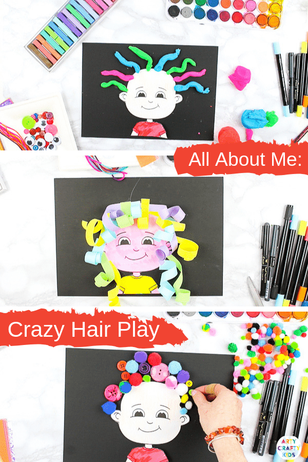 All About Me Crazy Hair Play - A fun printable template for encouraging preschoolers to play with loose parts and play dough to create crazy hair!