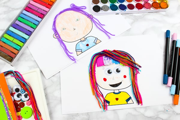 Self portraits for kids! Use the empty printable template to draw a 'selfie'. A fun Art Idea for kids that perfectly open-ended for engaging creativity. The Self Portrait Template is part of the All About Me Book.