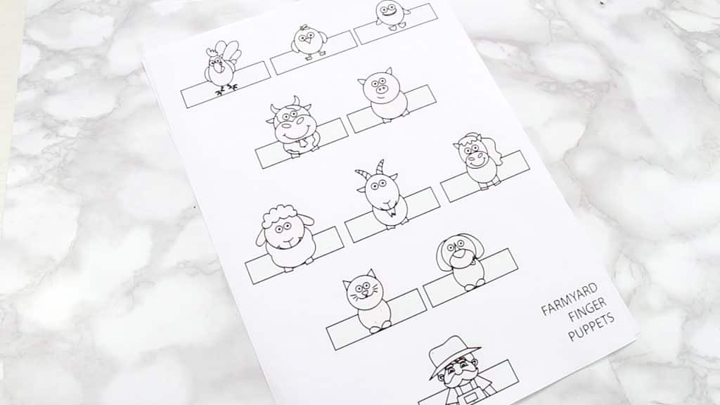 Farm animal printable template for Farm Animal Finger Puppet Craft.