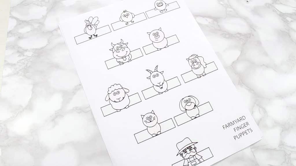 Farm animal printable template for Farm Animal Finger Puppet Craft.