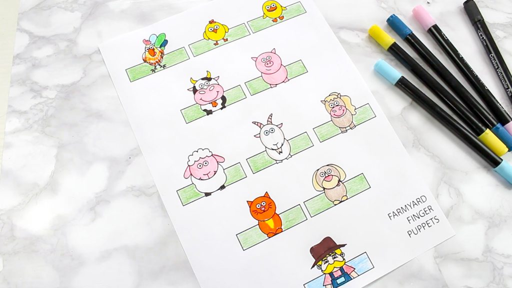 Farm animal printable template for Farm Animal Finger Puppet Craft.