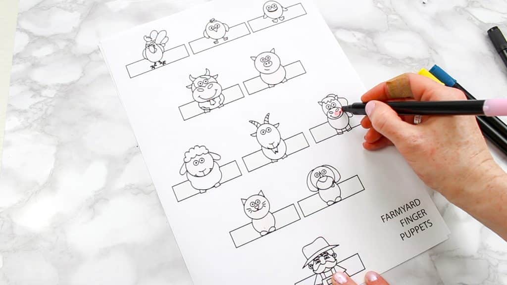 Farm animal printable template for Farm Animal Finger Puppet Craft.