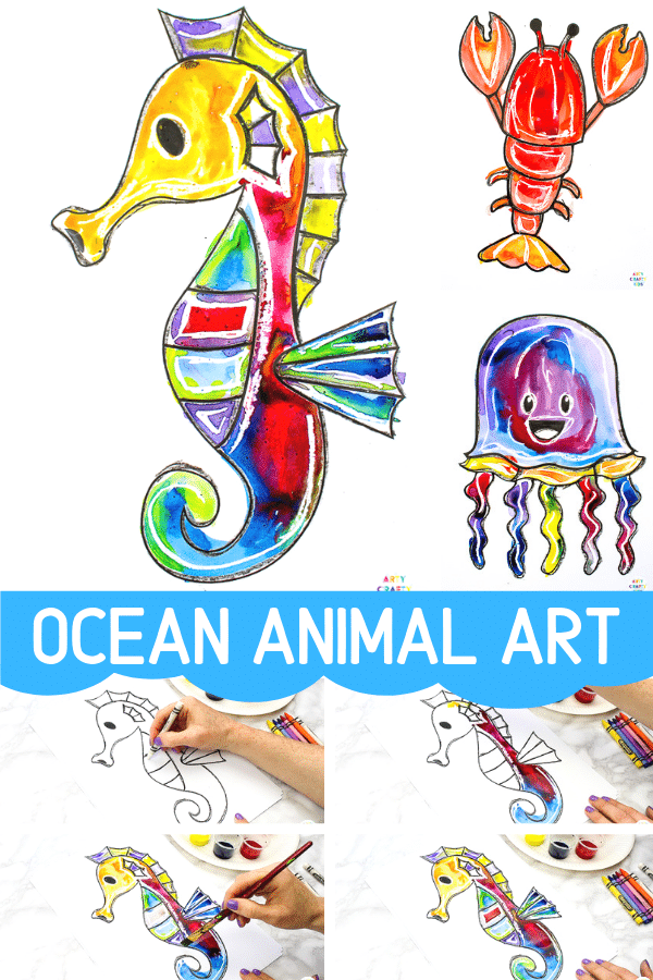 Ocean Animal Watercolor Painting for Kids - A quick and easy art idea for kids with an under the sea theme! download a printable ocean animal templates to get started!
