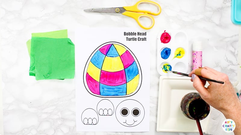 Download the bobble head turtle template from the Arty Crafty Kids members area! Join to access our complete library of under the sea art and craft templates.