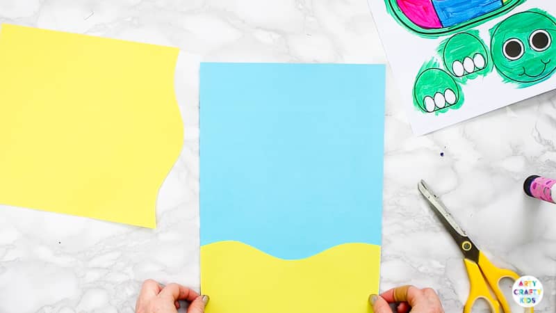 Create a paper beach scene of the 3D Paper Turtle Craft.