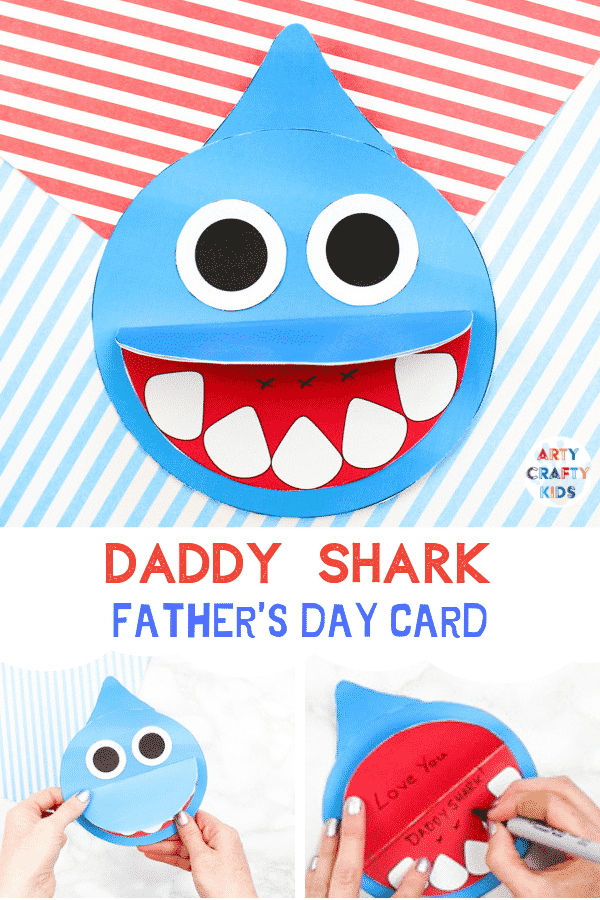 How to make a Shark Father's Day card  -  Inspired by the  Baby Shark Song! A super cute printable shark craft that's perfect for shark week and an 'ocean animal' themed topic at school. #sharkweek #fathersdaycard #craftsforkids #underthesea