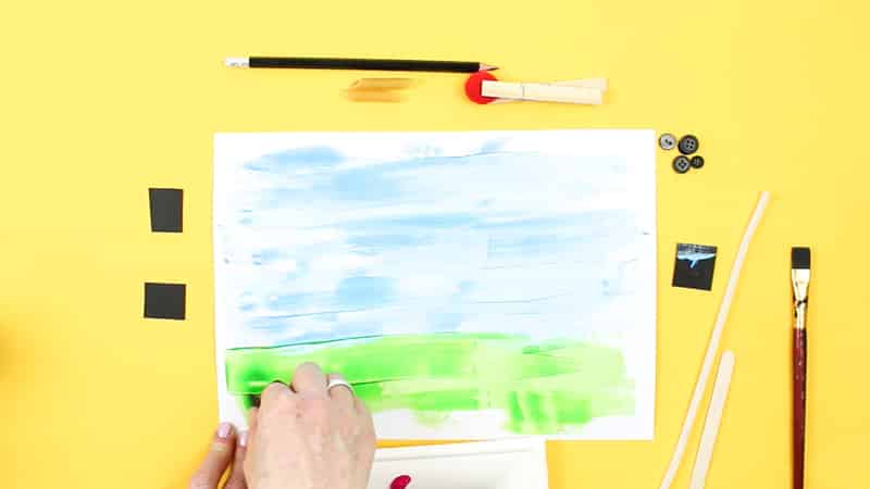How to Paint a Spring Meadow without using a paintbrush - Process-led art for kids using the scrape painting technique.
