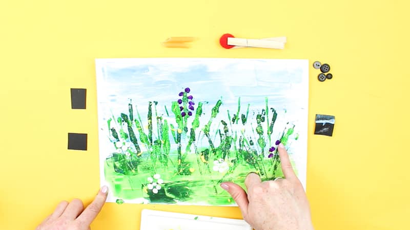 How to Paint a Spring Meadow without using a paintbrush - Process-led art for kids using the finger painting technique.
