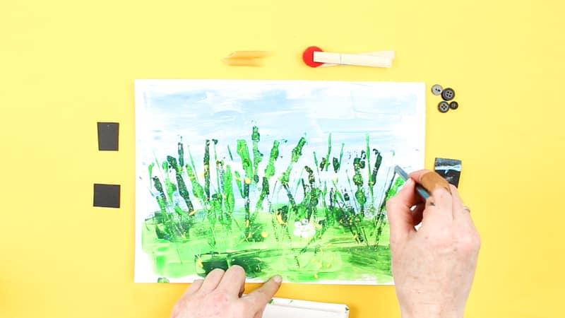 How to Paint a Spring Meadow without using a paintbrush - Process-led art for kids using a pencil.