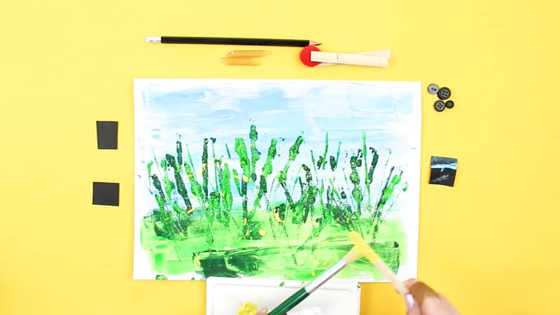 How to Paint a Spring Meadow without using a paintbrush - Process-led art for kids using the splatter painting technique.