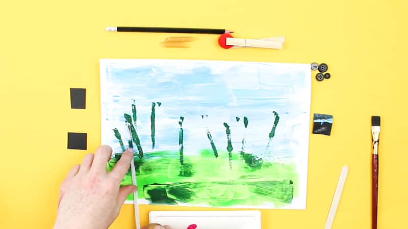 How to Paint a Spring Meadow without using a paintbrush - Process-led art for kids using a pipe-cleaner.