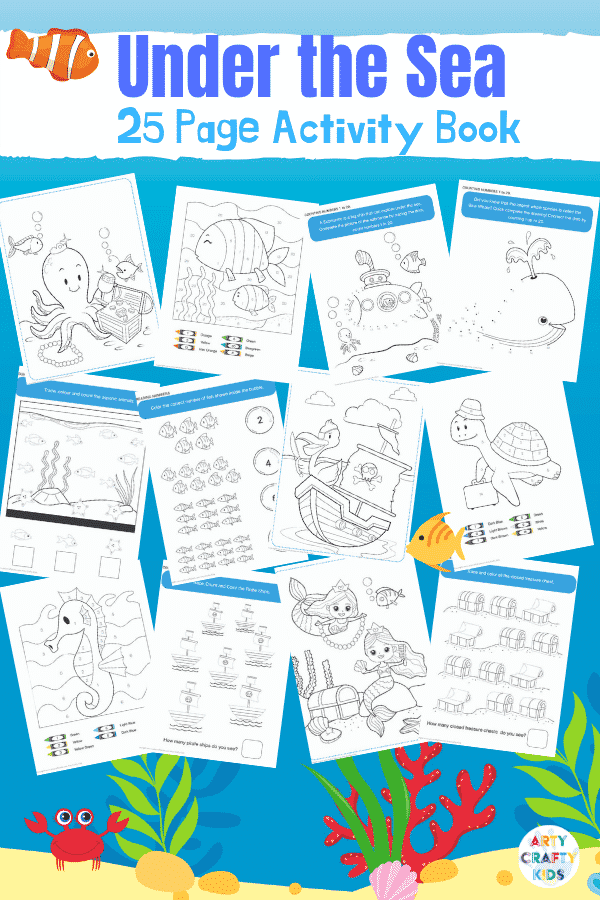 Ocean Coloring Book for Kids - a 25 page No-Prep under the sea themed coloring book for kids, that also introduces counting, number recognition and tracing skills.