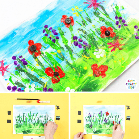 Arty Crafty Kids | Spring Meadow Paint for Kids - Create a beautiful Spring flower meadow without using a paintbrush! A creative art project for kids. #artycraftykids #Spring
