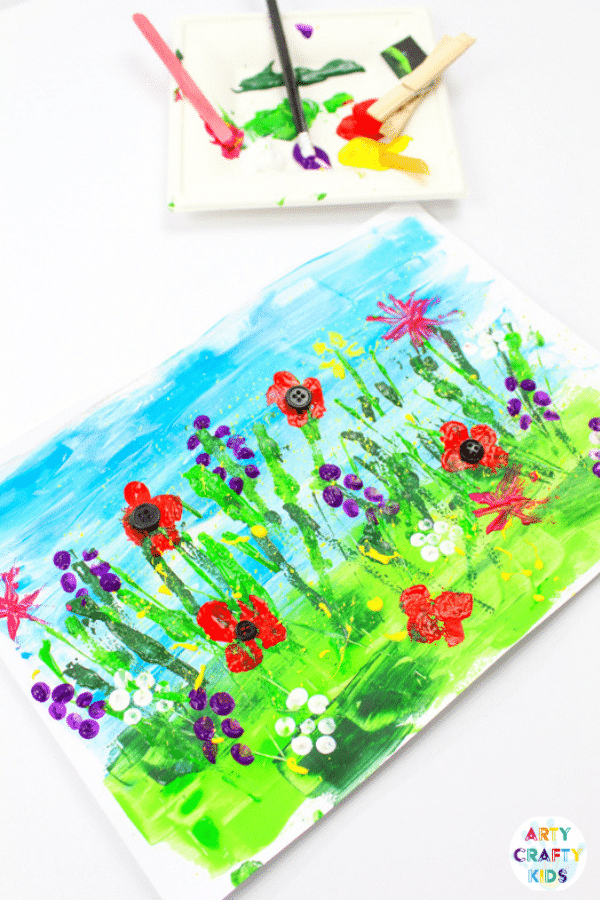 Arty Crafty Kids | Spring Meadow Paint for Kids - Create a beautiful Spring flower meadow without using a paintbrush! A creative art project for kids. #artycraftykids #Spring