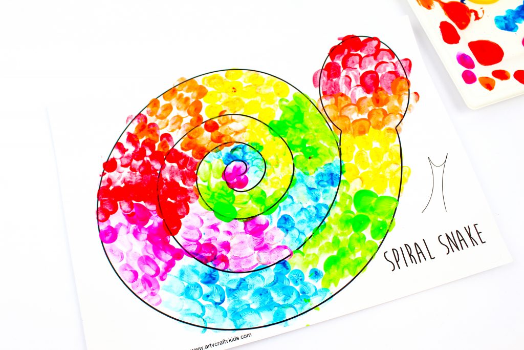 Arty Crafty Kids | Printable Spiral Snake Mobile Craft for Kids | This super cute snake craft is a fantastic scissors skills project for kids in preschool, kindergarten and primary school #artycraftykids