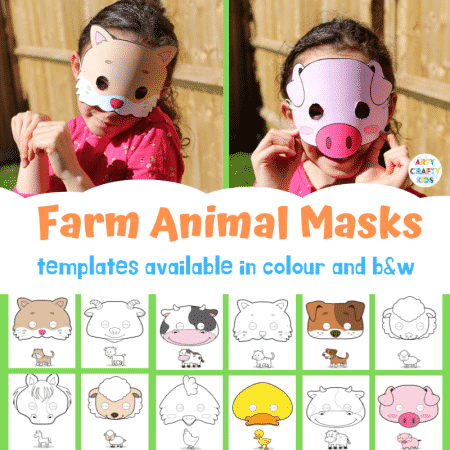 Printable Farm Animal Masks for Kids. Great for role-play and dressing-up.