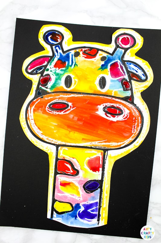 Arty Crafty Kids | Easy Abstract Giraffe Painting Idea for Kids - bring the colour and fun with this easy animal art idea for kids, complete with a giraffe printable template. #kidsart #kidscrafts
