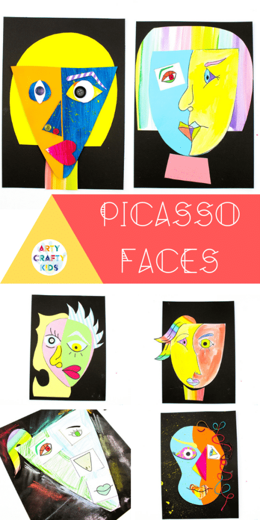 Picasso Faces - Easy Art for Kids. A Picasso art project made easy for kids and teachers, with printable guide for drawing faces and multiple face shapes to complete #artycraftykids #kidsart #artforkids