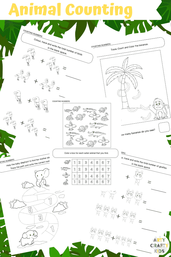 Arty Crafty Kids | 25 Animal Coloring Pages for Kids - Animal counting printable pages for preschool, kindergarten and primary school.