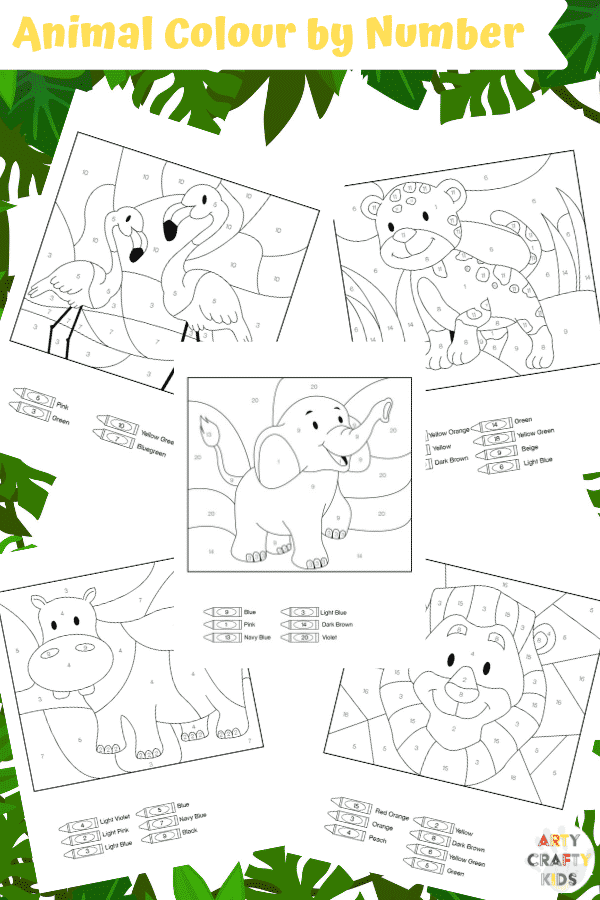 Arty Crafty Kids | 25 Animal Coloring Pages for Kids - Animal color by number printable pages for preschool, kindergarten and primary school.