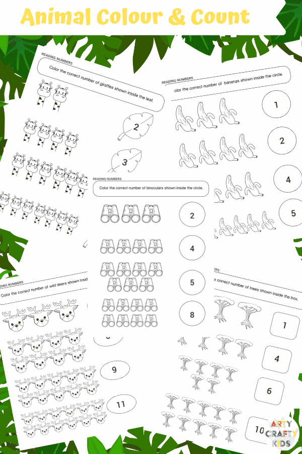 Arty Crafty Kids | 25 Animal Coloring Pages for Kids - Animal color and count printable pages for preschool, kindergarten and primary school.