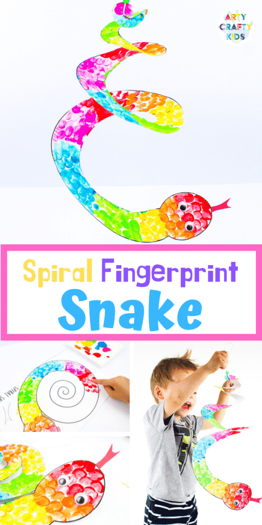 Arty Crafty Kids | Printable Spiral Snake Mobile Craft for Kids | This super cute snake craft is a fantastic scissors skills project for kids in preschool, kindergarten and primary school #artycraftykids