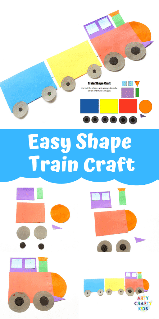 Easy Train Shape Craft for Kids - Make learning shapes fun with this simple train craft for kids. Get started by download the printable train templates #artycraftykids #kidscrafts